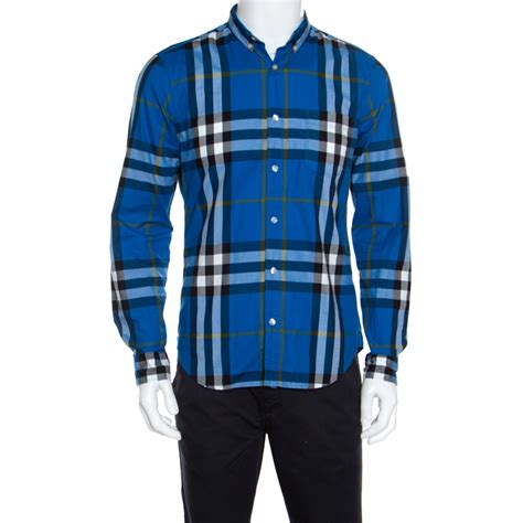 burberry brit blue cotton button up|Burberry button up men's.